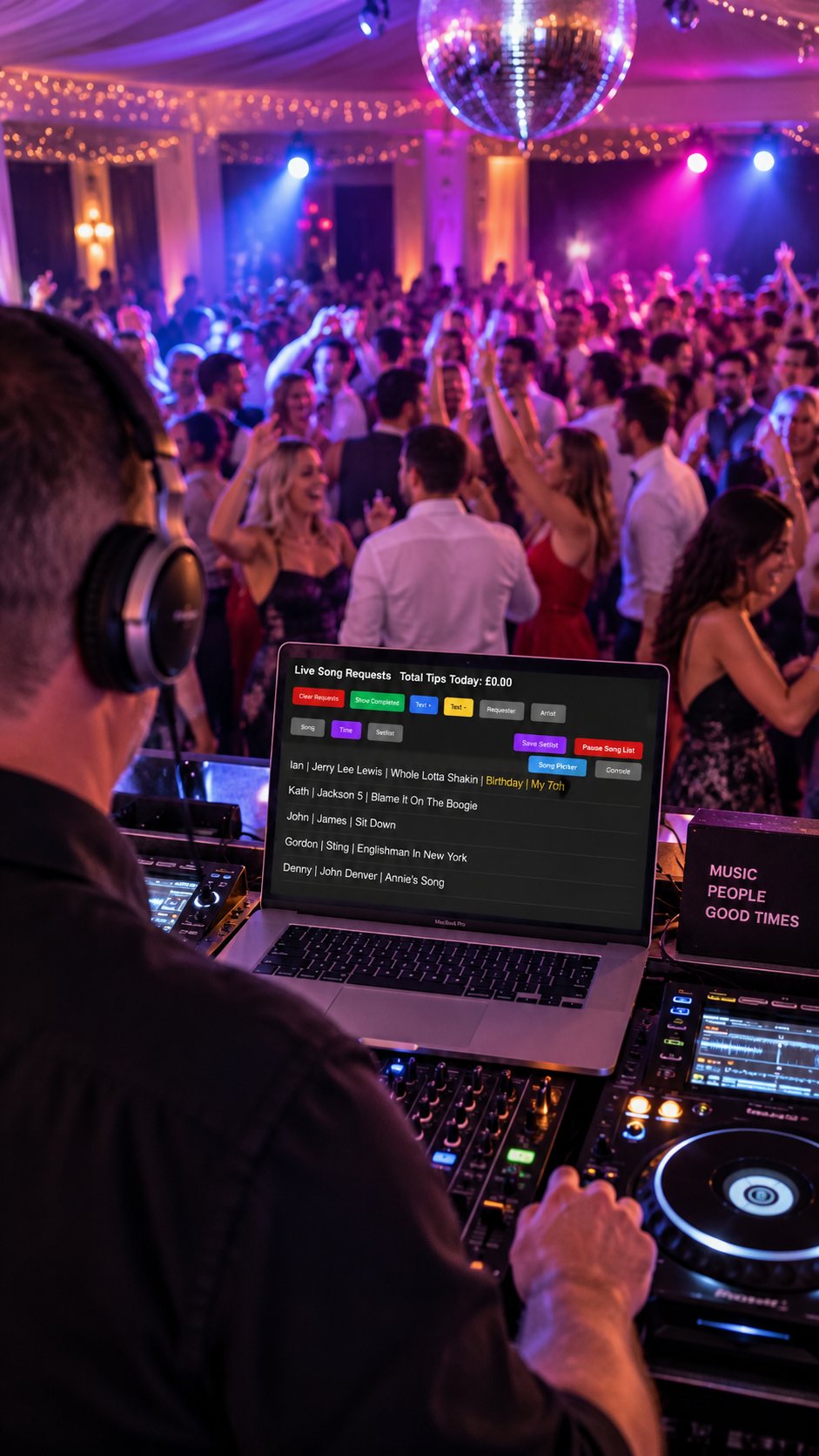 DJ working with Helios Song Requester Pro at a live event