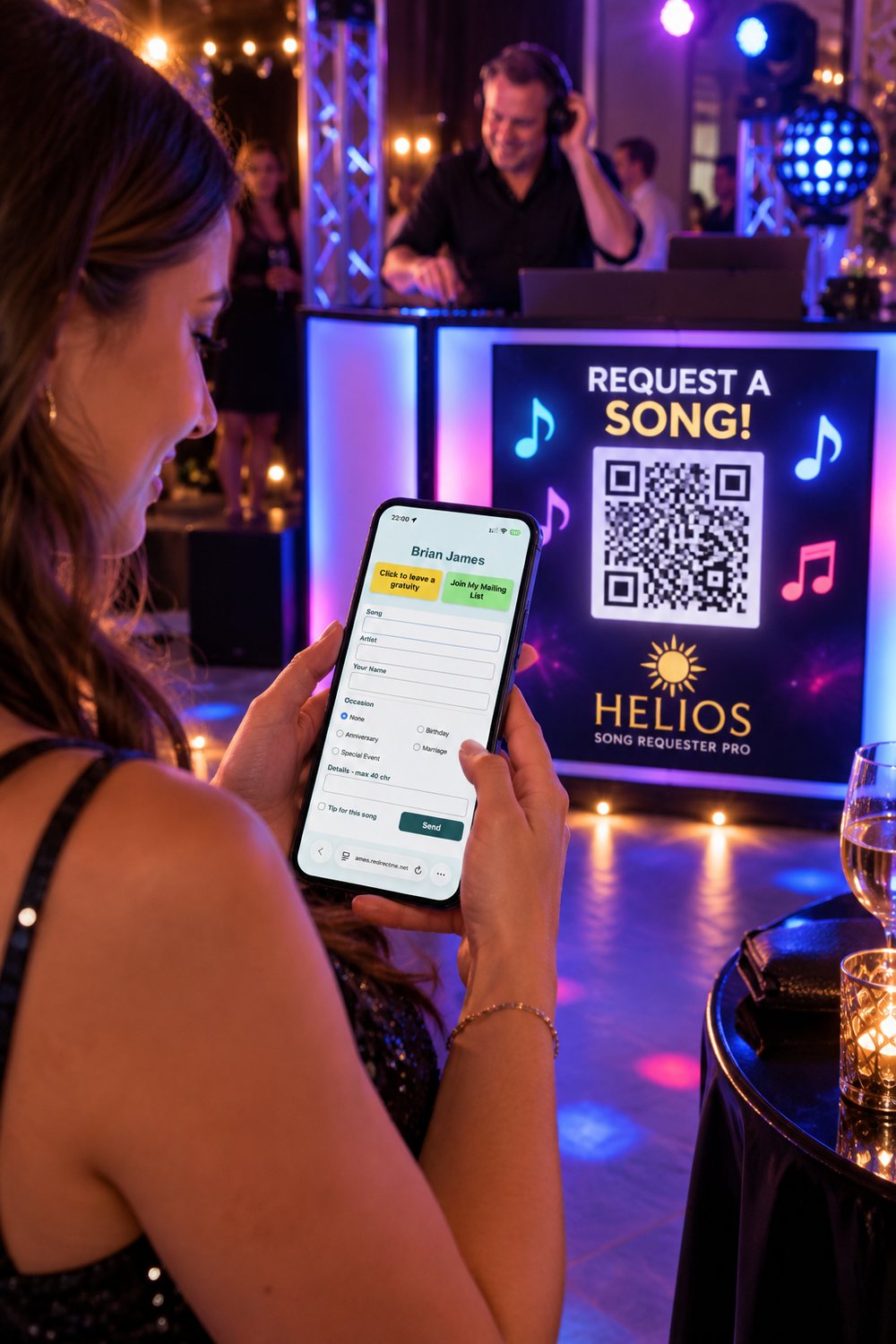 Audience member scanning a Helios QR display